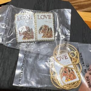 The March Co. Vintage Puppy Love Stamp 22 Cent Necklace & Earring Set NEW USA